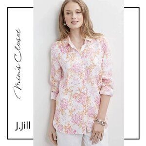 J.JILL LOVE LINEN Floral Sea Coral and Turtles Print Button Front Shirt -  XL